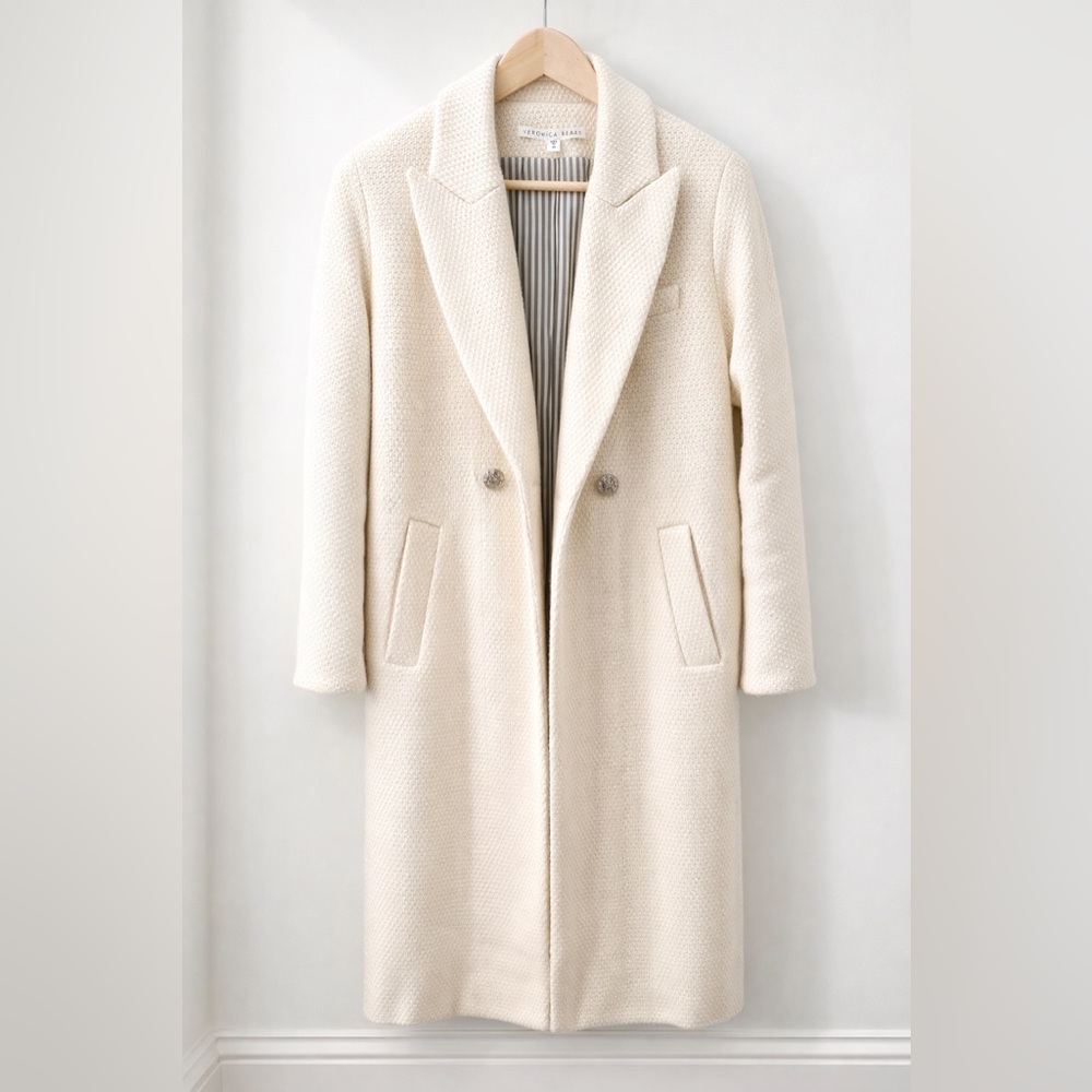 Veronica Beard Cream Wool Tweed Coat